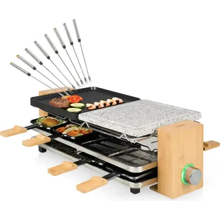 Holz Raclette Grill für 2- 8 Pers. Elektro Tischgrill Raklett mit Steinplatte