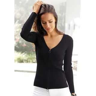 LASCANA Strickjacke mit Reißverschluss Schwarz