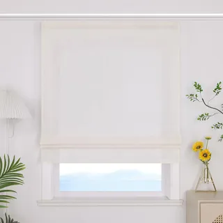 ESLIR Raffrollo mit Klettband Uni Gardinen Küche Blickdicht Beige 140x140 | Raffgardinen Wohnzimmer, Bändchenrollo mit Klettschiene, 1 Stück, Rollos für Fenster, Fensterrollo innen, Glänzender Stoff