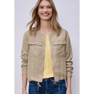 Kurzjacke STREET ONE, Damen, Gr. 44, safari beige, Web, Obermaterial: 100% Lyocell, unifarben, regular fit normal, Rundhals, Jacken Kurzjacke, mit elastischem Bund und Tunnelzug