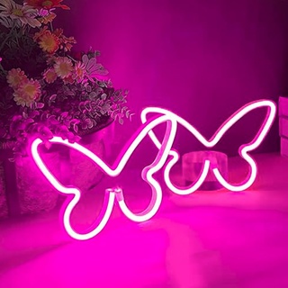 Ulalaza 2 Stück LED-Neonlichtschild, Schmetterlings-Neonschilder, Nachtlichter für Zuhause, für Kinderzimmer, dekorative Lampen, Wandkunst, romantisches Weihnachts- und Geburtstagsgeschenk