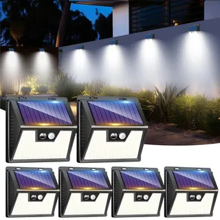LOTMOS 6 Stück Solarlampen für Außen mit Bewegungsmelder, 176 Superhelle LED Solarleuchten für Aussen IP65 Wasserdichte, 3 Modi Solar Lampe Outdoor für Garten Garage Hof Draußen, Kaltes Weiß