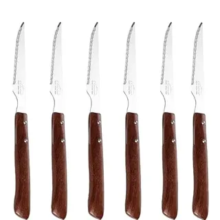 LACOR - 38240 - Steakmesser-Set, Edelstahl, ergonomischer Holzgriff, Set mit 6 mikrogezackten Messern, bequemer und sicherer Griff, geeignet für alle Fleischsorten, 10,5 cm Klinge