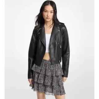 Michael Kors für Damen. MT520IE8RK Schwarze Leder-Bikerjacke (L), Lässig