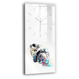 Wallfluent Wanduhr – Stilles Quarzuhrwerk - Uhr Dekoration Wohnzimmer Schlafzimmer Küche - Zifferblatt mit Strichen - weiße Zeiger - 30x60 cm - Fotografin - Blau