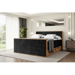 ALTDECOR Boxspringbett mit Matratze und Lattenrost, Topper, Fußteil,Polsterbett mit Bettkasten, Bett mit Stauraum H3- und H4- Matratze, Doppelbett -LOLLI8-Z KING-120x200 - Schwarz Casablanca - Schwarz