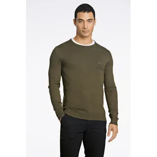 Strickpullover LINDBERGH, Herren, Gr. S, grün (army mel), Strick, Obermaterial: 80% Viskose, 20% Nylon, bestickt, unifarben, slim fit hüftbedeckend, Rundhals, Bündchen, Pullover Strickpullover, mit Logo-Stickerei