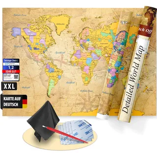FlYHIGH XXL Weltkarte zum Rubbeln auf Deutsch I 80x57cm I Poster zum aufkratzern I Scratch off Map I Landkarte zum Rubbeln I Karte zum Freirubbeln I Rubbelweltkarte I Welt-Karte zum Freikratzen