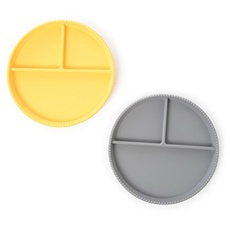 Set mit 2 Silikon-Tellern grau-gelb