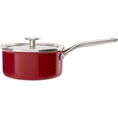 Bild von Steel Core Enamel Stielkasserolle mit Deckel (16cm/1,3l), deutsche Emaille, Induktionsgeeignet, backofenfest, spülmaschinenfest, Empire Rot