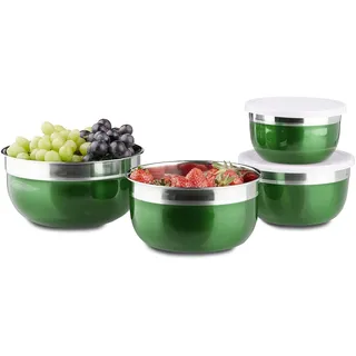 Relaxdays Schüssel Set mit Deckel Edelstahl Grün 4-tlg.