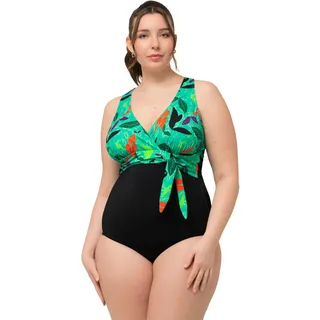 Ulla Popken Damen große Größen Übergrößen Plus Size Badeanzug, Neckholder-Optik, Softcups, Knoten 827767