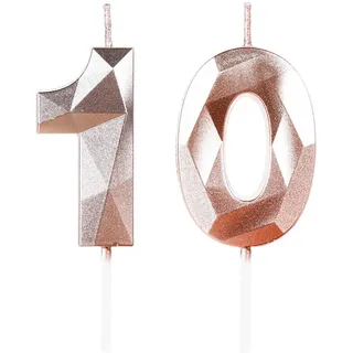 Geburtstagskerzen Zahlen 10 Roségold, 5cm Roségold Geburtstag Kerzen, Tortendeko, Geburtstagskerzen für Geburtstagsdeko, Nummer 10