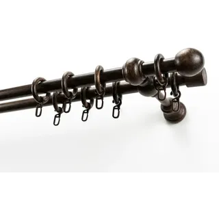 GARESA Gardinenstange »BAROCK« Ø 20 mm 2 läufig-läufig Wunschmaßlänge Vorhanggarnitur, reine Holzgarnitur, verlängerbar, mit Ringe, braun