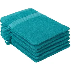 my home Waschhandschuh »Juna, 6 Waschlappen, 100% Baumwolle«, (6 St.), im Set und als Serie, Bordüre, Uni-Farben, weich, blau
