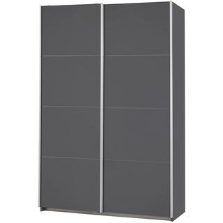 Rauch Möbel Caracas Schrank Schwebetürenschrank, Grau metallic, Schwarz, 2-trg., inkl. Zubehörpaket Premium 2 Kleiderstangen, 6 Einlegeböden, 1 Hakenleiste, 1 Türdämpfer-Set, BxHxT 136x210x62 cm