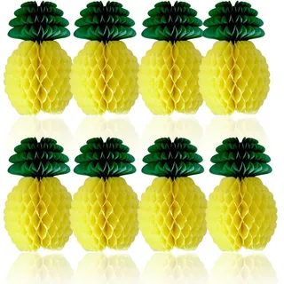 Set 8 Ananas Wabenball Papier, Sommer Dekoration Hawaii Party Deko Papier Ananas für Tropische Themen-Luau-Party Hochzeit Geburtstag, 21 cm, gelb