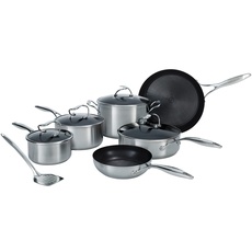 Circulon SteelShield Edelstahl Topfset Induktion 6-Teilig mit Bratpfanne, Sauteuse & Bonus Pfannenwender - Töpfe Set - Edelstahl - Spülmaschinenfest - Stay-Cool-Griffe und Glasdeckel