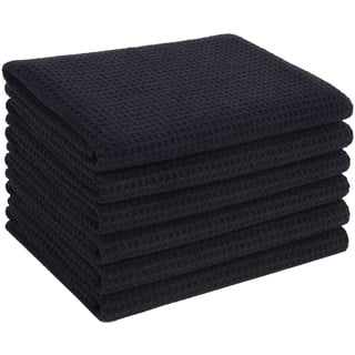 VIVOTE 6 Stück Mikrofaser Trockentücher Waffelgewebe Reinigungstücher Super saugfähige Geschirrtücher 40 cm x 56 cm schwarz