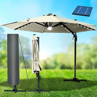 Alu Ampelschirm 300cm beige mit LED-Beleuchtung - Beige