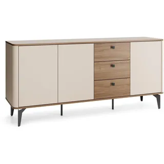 BETTSO Kommode AURENA Sideboard XL Anrichte Schrank Kaschmir Royal Nussbaum, 3 Schubladen Soft-Close, 180x81x40 cm, Saugroboter-geeignet - Schwarz