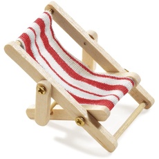 Hobbyfun Deko-Liegestuhl, Holz, rot-weißer Stoffsitz, 5 x 3,5 cm