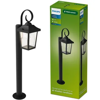 Philips Buzzard Außen-Sockelleuchte + E27 LED-Lampe, warmweißes Licht, IP44-wetterfest, langlebig, Aluminium, klassisches Design, schwarz