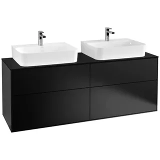 Villeroy & Boch Finion Waschtischunterschrank, mit integrierter Beleuchtung, für 2 Waschbecken, 1600x603x501mm, Glass Black Matt, G18200PD, Farbe: Black Matt Lacquer