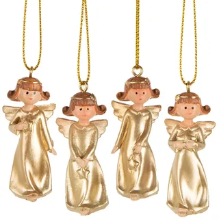 4 goldene Engel zum Aufhängen 5 cm, Schutzengel Anhänger, Weihnachtsengel als Baumanhänger Baumschmuck Weihnachten edel, Klassische Engelfiguren Gold