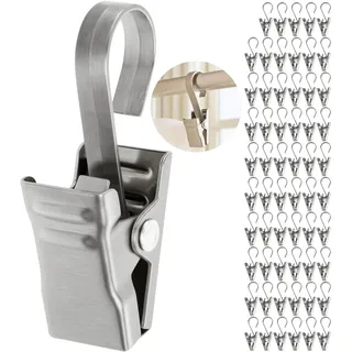 Gardinenklemmen, 60 Pack, in Metall-farben, mit Ø 10 mm Haken Öse, 35 mm lange Vorhang Clips mit Haken, Gardinen Klammern, für Duschvorhang, Fenstergardine, Mehrzweckhaken Klammer, Lichterkette Halter