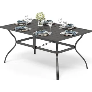 PHIVILLA Gartentisch für 6 Personen Stahl 152x95cm mit Schirmloch Schwarz - Schwarz