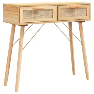 vidaXL Konsolentisch Braun 80/30/75 Cm Massivholz Kiefer Natur-Rattan , Holz , Rechteckig,Rechteckig , Säule , 30x75x80 cm , Wohnzimmer, Wohnzimmertische, Konsolentische