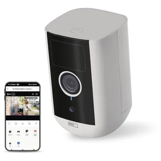 EMOS GoSmart - Smart Home Indoor/Outdoor Kamera - 5MP universale WLAN IP Kamera mit App - Bewegungserkennung, Nachtsicht, Akku - Google Assistant und Alexa Kompatibel - wasserdicht - weiß