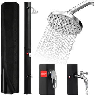 Hengda Solardusche Pooldusche Gartendusche 35L Schwarz mit Schutzhaube Campingdusche bis zu 60°C Regendusche Außendusche Camping Pool - Schwarz