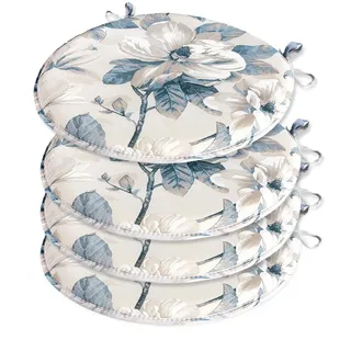emmevi Set mit 4 runden Stuhlkissen aus Baumwolle mit waschbaren Bändern, weich, rund, Shabby Chic, Vintage