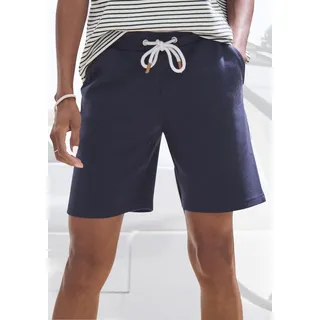 Bermudas H.I.S, Damen, Gr. 40/42, N-Gr, blau (marine), Sweatware, Obermaterial: 60% Baumwolle, 40% Polyester, unifarben, Basic kniefrei, Hosen Bermudas, mit Kordelzug und Stickerei, Loungewear, Topseller