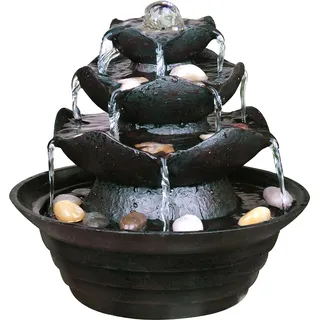 Dobar dobar® Design Tischbrunnen 96410e - Zimmerbrunnen dreistufig in Steinoptik - Kleiner Springbrunnen - Dekoratives Wasserspiel für Wohnzimmer/Büro/Indoor - Zierbrunnen - 22,2 x 22,2 x 20,6 cm Schwarz