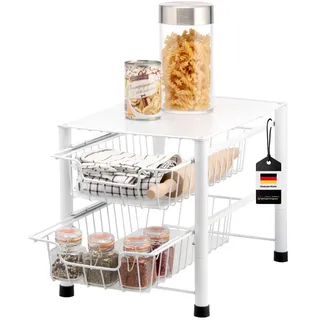 bremermann Schubladenregal 2 Auszüge, Küchenregal mit Auszug, Etagenregal (White)