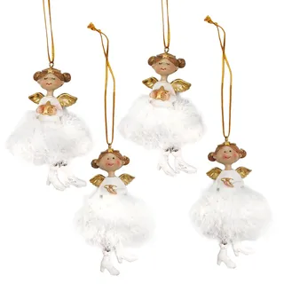 Engel-Anhänger Weiß & Gold, 4er Set: Weihnachtsengel zum Aufhängen, Kleine Weihnachtsanhänger, Schutzengel, Geschenkanhänger Weihnachten & Winter, Weihnachtliche Deko Christbaum & Zweige, 11 cm