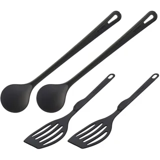 Westmark Küchenhelfer-Set, 4-tlg, je 2 Pfannenwender und Rührlöffel, Hochwertiger Kunststoff, Gentle und Flonal, Schwarz, 203522E6