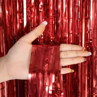 Lametta Vorhang rot - 200 x 100 cm - Glitzervorhang für Türrahmen als Silvester Deko 2026 Dekoration, Party, Hochzeit, Deko Geburtstag für Kinder & Erwachsene (Rot)