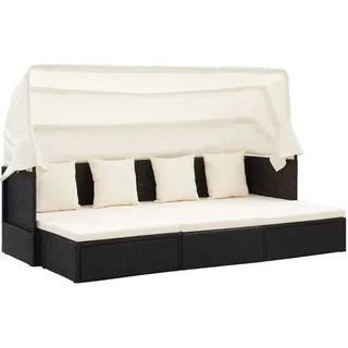 The Living Store Garten-Sonneninsel mit Dach Schwarz Poly Rattan - Schwarz