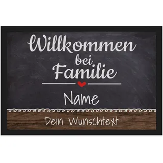 Print Royal Personalisierte Fußmatte mit Namen & Wunschtext - Willkommen bei Familie - Geschenke zum Einzug | rutschfest, 90x60cm mit Gummirand