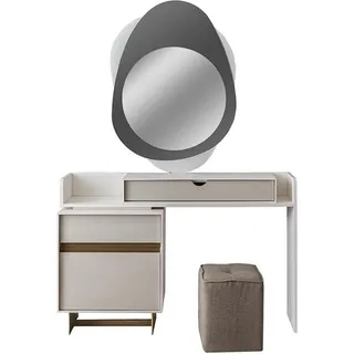 Beiges Schlafzimmer Set Designer Schminktisch Glas Spiegel Textil Hocker - Beige