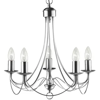 Searchlight Kronleuchter Maypole Satin Silber Fünfflammig Deckenlampe Lampe Deko - Silber
