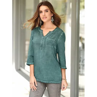 Kurzarmbluse CLASSIC BASICS, Damen, Gr. 54, grün (resedagrün), 100% Viskose, gemustert, unifarben, Rundhals, Blusen Kurzarmbluse