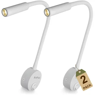 Artpad 2er Pack weißer Wandscheinwerfer, weiche warmweiße Beleuchtung Cob Nachttischlampe, minimalistisches 3-W-Leselnachtlicht an der Wandoberfläche mit Knopfschalter