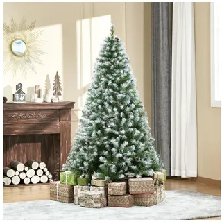 Homcom Künstlicher Weihnachtsbaum, 180 cm Christbaum mit Kunstschnee 800 Astspitzen faltbar Standfuß, für Weihnachtsfest, Indoor, Grün+Weiß - Grün, Weiß