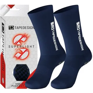 TAPEDESIGN - "Superlight" - 1 Paar Rutschfeste, ultraleichte Fußballsocken Dunkel-Blau mit gummierten Noppen (Unisex) - Sport-Socken mit Grip Damen & Herren - Anti-Rutsch Fussball-Socken atmungsaktiv
