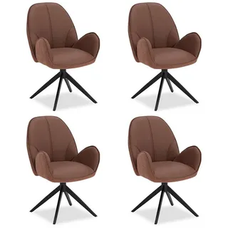 Homestyle4u Polsterstuhl Bouclé Leder Braun 4er Set